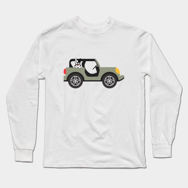 Dog peeking out of the car Long Sleeve T-Shirt by PARABDI